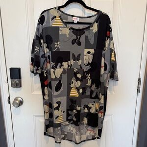 LuLaRoe Disney Gray and Black Irma Tunic with Yellow Minnie Mouse Accents